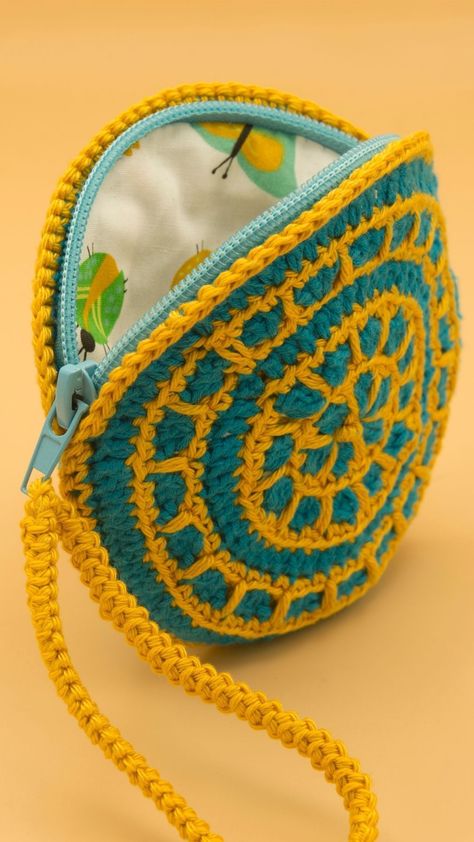 Round Pouch, Round Coin Purse, Crochet Coin Purse, Round Crochet, Money Purse, Round Purse, Mercerized Cotton Yarn, Crochet Bag Pattern Free, Crochet Clothing And Accessories