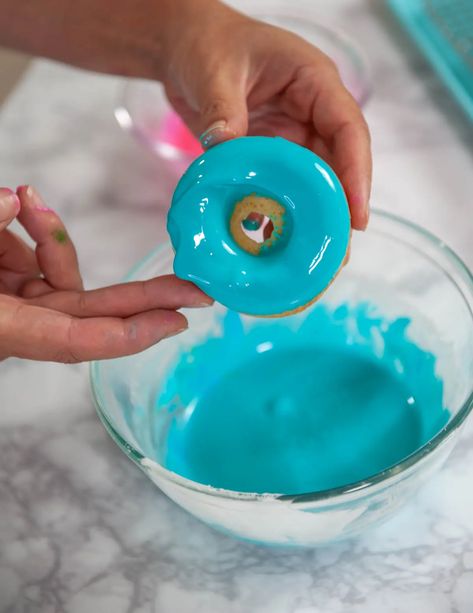 Classic Baked Donut Recipe With Colorful Glaze With Colorful Glaze – Sugar Geek Show Mini Donut Icing Recipe, Donuts Dipped In Chocolate, Thick Donut Glaze Recipe, Thick Donut Glaze, Glazes For Donuts Recipes For, How To Make Glaze For Donuts Recipe, Donut Icing Recipe Glaze, Bronut Ideas, Donuts Glaze Recipe