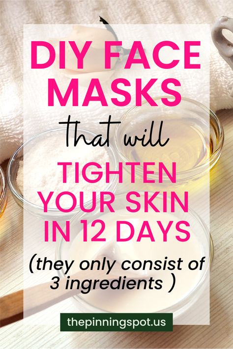 Read this & get firmer, more radiant skin in 12 days. This post shows you how to tighten your skin naturally with just 3 ingredient-DIY masks that work wonders in 12 days. They're the best homemade face masks to tighten your skin & reduce pores. They're easy-to-make face masks & quick DIY fixes that tighten your skin, firm your skin & give you more youthful-looking skin. So whether you’re looking for anti-aging remedies or ways to tighten your skin, this post covers everything you need to know Diy Skin Tightening, Tightening Face Mask, Best Homemade Face Mask, Wrinkles Remedies Face, Natural Skin Tightening, Skin Tightening Mask, Anti Aging Face Mask, Anti Aging Homemade, Anti Aging Remedies