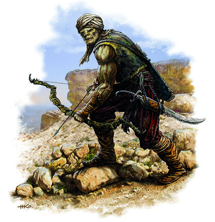 Desert Orc Desert Orc, Dnd Desert, Arcane Trickster, Egypt Concept Art, Dark Sun, Pathfinder Rpg, Longbow, Fantasy Races, Role Playing Game