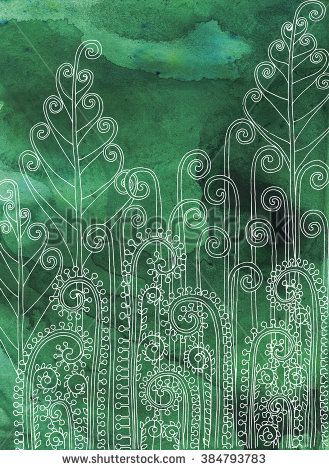 Fern Illustration Simple, Fern Pattern Design, Forest Zentangle, Fern Artwork, Fern Sketch, Fern Drawing, Green Watercolor Painting, Fern Painting, Fern Illustration