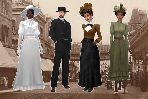 mmcc lookbooks Colonial Sims 4 Cc, Edwardian Sims 4 Cc, Sims 4 1900s Cc, Sims 4 Edwardian Cc, Edwardian Skirt, Sims 4 Decades Challenge, Sims 4 Dresses, Sims 4 Characters, Sims 4 Mm