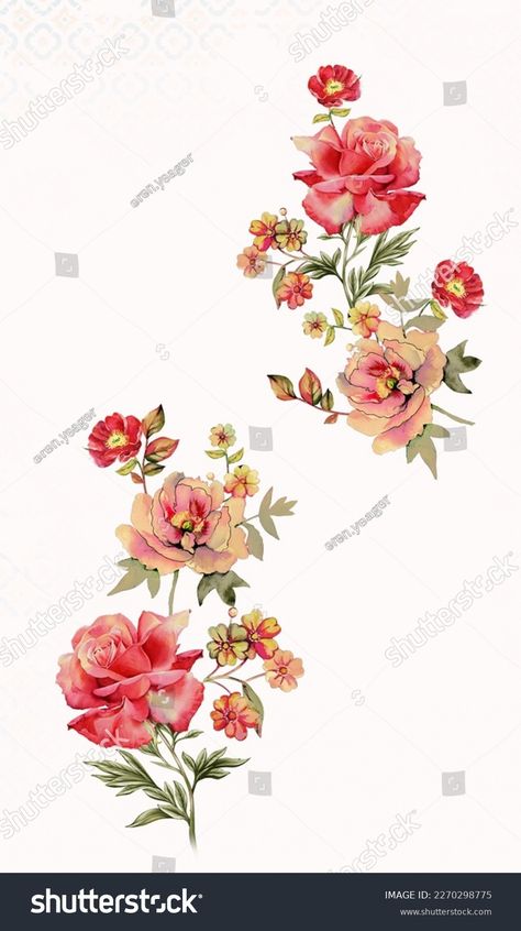 Beautiful Floral Motif Digital Use Stock Illustration 2270298775 | Shutterstock Flower Shutterstock, Luxury Traditional Floral Digital Prints, Floral Bunch Motif, Allover Flower Design, Digital Flowers Bunch, Flowers Bunch, Jae Suk, Canadian Smocking, Flower Elements