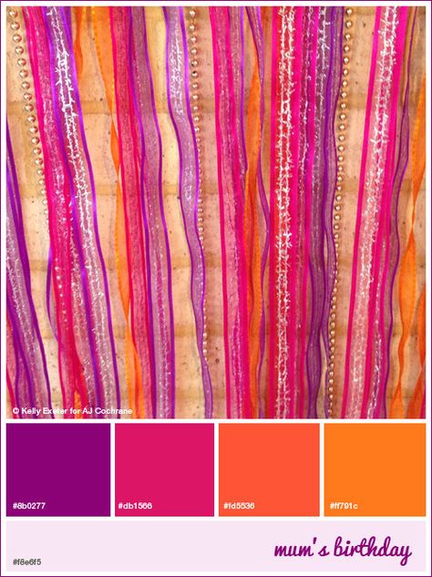 Bright retro colour palette - pink + purple + orange Pink Orange Yellow Mood Board, Orange Pink Purple Color Schemes, Orange Magenta Color Palette, Purple Red Colour Palette, Red Orange Purple Pink Wedding, Pink Orange Yellow Purple Color Palette, Pink Red Orange Purple Color Palette, Red Orange Yellow Pink Color Schemes, Orange Pink Purple Color Palette