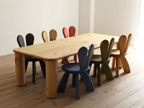 Ecological Furniture for Kids Bedroom by Hiromatsu Funny Furniture, Concept Restaurant, Kids Wooden Table, Kids Dining, Wooden Table And Chairs, Toddler Table, Childrens Table, Green Furniture, Kids Table And Chairs