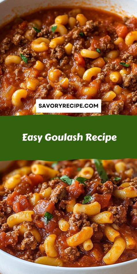 Enjoy a flavorful twist on traditional comfort food with this Easy Goulash Recipe! Combining ground beef, pasta, and a savory sauce, it's a quick and satisfying meal. Perfect for busy families, this dish showcases ground beef in a delightful way. Add it to your ground beef recipes today! Goulash Recipes With Spaghetti Sauce, Goulash With Beans, Ground Sausage And Beef Recipes, Recipe For Goulash Ground Beef, Mexican Goulash Recipes, Gulosh Recipe Easy One Pot, Venison Goulash Recipes, Gulasch Beef Goulash Recipes, Goolosh Recipe Ground Beef