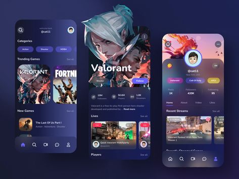 Streaming App Design, Game App Design, Game App Ui, Video Streaming App, Games App, Mobile App Games, Android Design, Movie App, Mobile App Design Inspiration