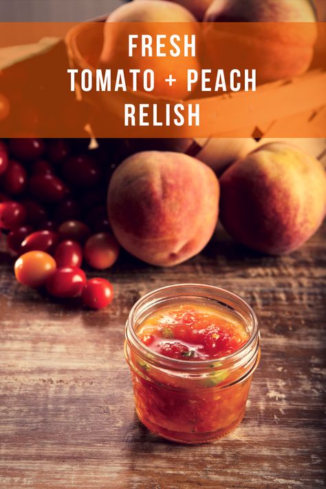 Fresh Tomato Peach Relish Spread this fruity peach-tomato relish on your burger, use it as a chutney for salmon or try it as a salsa with tortilla chips. Peach Relish, Relish Recipe, Tomato Relish, Relish Recipes, Onion Salad, Salsa Dip, Summer Tomato, Peach Recipe, Grape Tomatoes