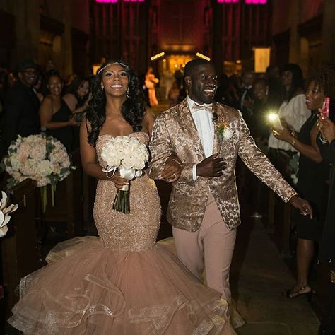 Those colors! Congratulations @westside_vonnie & @poohsnickens via @weddingsonpoint #AhoufeBridal #AhoufeCouple • • • • Suit designed by… Colored Wedding Gowns, Gold Wedding Gowns, Cocktail Bridesmaid Dresses, Bridal Party Attire, Gold Wedding Dress, Wedding Goals, African Wedding, Love Is In The Air, Wedding Pics