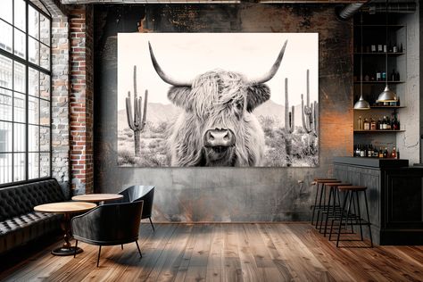 Cow canvas print Shaggy Cow Bull animals art print Nature art Highland cow Trendy Farmhouse living room decor Multi panel print Large wall art arrives ready to hang and no additional framing required. MATERIALS and PROCESS : - Premium 100% Cotton Canvas 350gsm.  - It is printed with high definition HD quality and the latest technology UV machines. - 100% Original Inks. - Professionally hand-stretched on a 1" pinewood frame, no additional framing required. - Gallery wrapped canvas. - Ready to han Highland Cow Art Living Room, Cabin Artwork, Shaggy Cow, Bull Pictures, Trendy Farmhouse, Scottish Cow, Farmhouse Living Room Decor, Highland Cow Canvas, Moo Moo