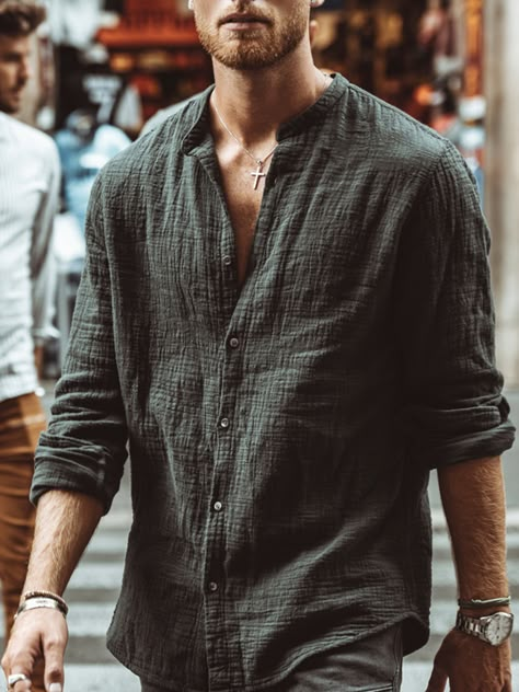 Boho Men, Mens Casual Outfits Summer, Men Fashion Casual Shirts, Men With Street Style, Stylish Men Casual, Shirt Casual Style, Mens Casual Dress Outfits, Men Stylish Dress, Mens Fashion Streetwear