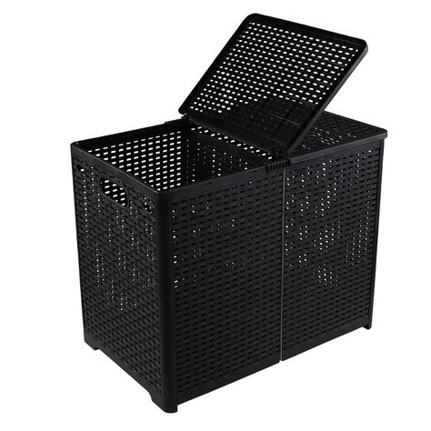 PRICES MAY VARY. Unfolded Size: 21.26" x 13.39" x 17.32" 2 section laundry hamper made of durable plastic, sturdy, easy to clean, dry fast Large capacity, with 2 compartments, suitable for storing toys, clothes, blankets etc Mesh plastic basket promotes air flowing, fresher and cleaner Removable lid can hide odor and dirty clothes under, cut-out handles for easy moving basket to other places 2 sections folding laundry hamper Double Hamper, Black Laundry, Folding Laundry Basket, Hamper With Lid, Laundry Basket With Lid, Laundry Hamper With Lid, Laundry Hampers, Laundry Basket Organization, Dirty Clothes Storage