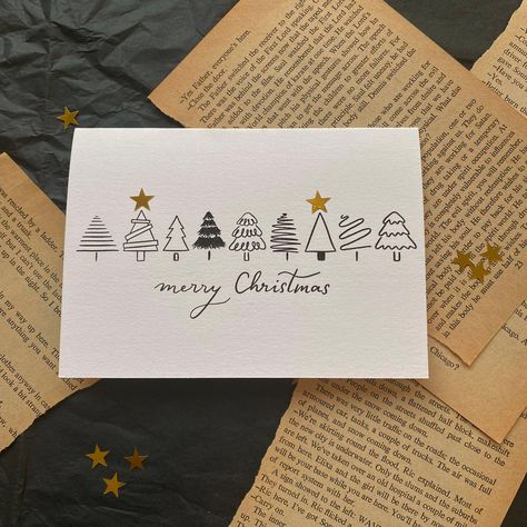 This beautiful Christmas card is perfect for wishing a loved one a very happy and joyful festive season this year. The card has been designed by me and is professionally printed on 350 gsm texturized paper. The size is A6 (105mm x 148mm). The front has my design and the back includes my shop logo; the inside of the card is left blank. The gold stars on the card are not printed on, they are gold confetti that have been stuck on by hand. Keep in mind that this card does not include an envelope. ✨? Holiday Card Handmade, Diy Christmas Cards Boyfriend, Black And White Christmas Cards Handmade, Envelope Design Christmas, Cool Envelope Design, Christmas Print Design, Simple Holiday Cards Diy, Brown Paper Christmas Cards, Homemade Greeting Cards Ideas Simple