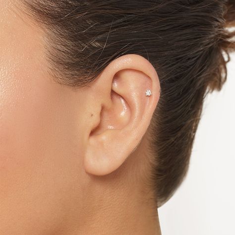 The full stop for your ear stack. As in, the perfect finishing touch - whether you're going for: Fierce. Chic. Unique. Etc. This single, flat-back stud earring featuring a 0.05-carat diamond is created just for your cartilage piercing. The diamond helix single stud earring is available in two post lengths, 6.5mm and 8mm, crafted in 925 sterling, wear it to top off yourgold or diamond ear party.Returns: Unfortunately, this product cannot be exchanged or returned unless faulty.Metal: Sterling Silv Helix Jewelry, Full Stop, Cartilage Stud, Ear Party, Helix Earrings, Ear Stack, Helix Piercing, Cartilage Piercing, Ear Piercing