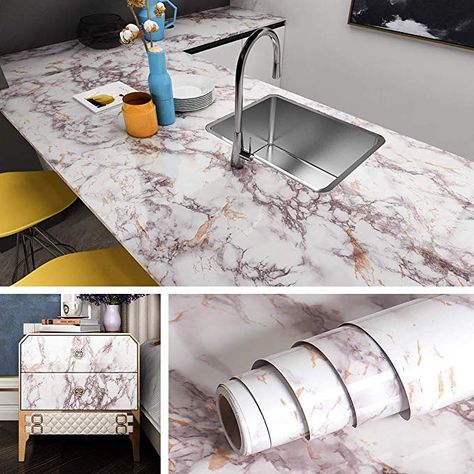 Livelynine Instant Granite Countertop Peel and Stick Backsplashes for Kitchen Marble Wall Paper Self Adhesive Counter Top Cover Removable Wallpaper Dining Table Cover 15.7x78.7 Inches - - Amazon.com Countertop Contact Paper, Marble Contact Paper, Bathroom Table, Desk Kitchen, Kitchen Granite, Marble Vinyl, Desk Cover, Bathroom Vinyl, Living Room Door