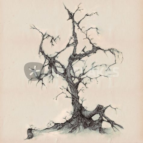 Gothic Setting Drawing, Creepy Tree Illustration, Goth Tree Tattoo, Gothic Illustration Art, Gothic Drawing Ideas, Scary Tree Drawing, Gothic Sketches, Tree Portal, Dead Tree Tattoo