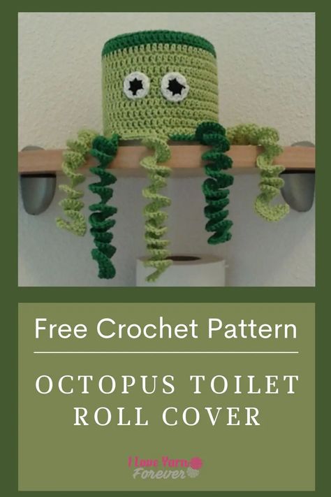 Free Crochet Pattern: Octopus Toilet Roll Cover Crochet Toilet Paper Cover Free Pattern, Toilet Roll Cover Crochet, Crochet Toilet Roll Cover Pattern Free, Toilet Paper Cover Crochet, Crochet Toilet Roll Cover, Toilet Tank Cover, Crochet Octopus, Toilet Covers, Toilet Roll