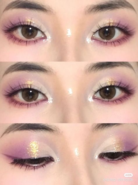 Korean Purple Makeup, My Melody Makeup Look, Purple Douyin Makeup, Kpop Concert Makeup, Cute Makeup Looks Aesthetic, Lavender Makeup Looks, Douyin Eye Makeup, Douyin Makeup, Cute Eye Makeup