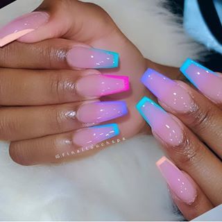 Rose Gold Nails Acrylic, Electric Colors, Blue Ombre Nails, Pink Ombre Nails, Ombre Nails Glitter, Cute Acrylic Nail Designs, Dope Nail Designs, Short Square Acrylic Nails, Bling Acrylic Nails