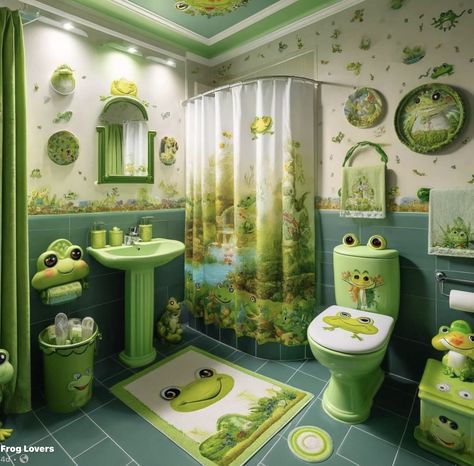 Fairy Themed Bathroom, Frog Themed Bathroom, Frog Themed Room, Frog Room Ideas, Frog Bathroom, Frog Theme, Green Rooms, Room Themes, Frogs