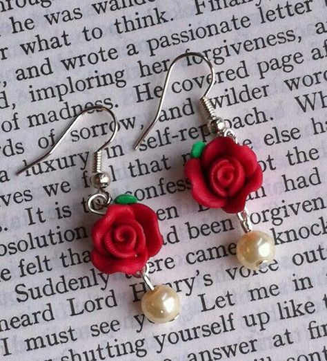 Diy Red Earrings, Rose Polymer Clay, Rose Polymer Clay Earrings, Polymer Clay Rose Earrings, Clay Rose Earrings, Rose Clay Earrings, Polymer Clay Rose, Clay Rose, Bijoux Fil Aluminium