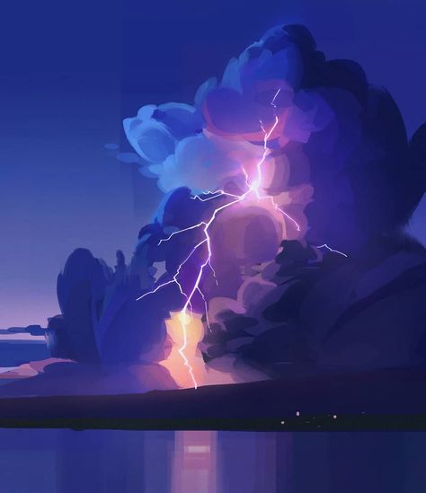 Lightning Clouds, Storm Landscape, Lightning Art, Storm Art, Cloud Illustration, Procreate Ipad Art, Comic Layout, Landscape Sketch, Light Study