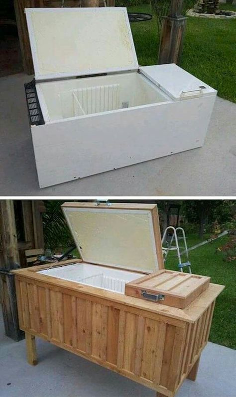 Backyard Cooler, Old Refrigerator, Outdoor Cooler, Eco Furniture, Unusual Furniture, Furniture Logo, Diy Furniture Hacks, Ice Chest, Diy Furniture Easy