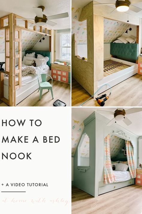 Cozy Kids Beds, Captain Bed Hack, Alcove Bed With Storage, Enclosed Bed Sleeping Nook Diy, Alcove Bed Diy, Diy Bed Nook, Bed Ikea Hack, House Lars Built, Alcove Beds