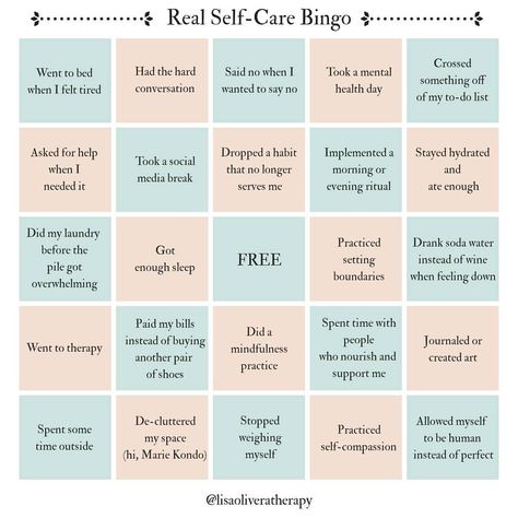 Last month was Boundaries Bingo; this month is Real Self-Care Bingo! Instead of buying into the capitalistic idea of what self-care is,… Self Care Bingo, Group Therapy Activities, Social Media Break, Self Care Bullet Journal, Relationship Challenge, Activities For Adults, Landing Page Template, Group Therapy, Health Day