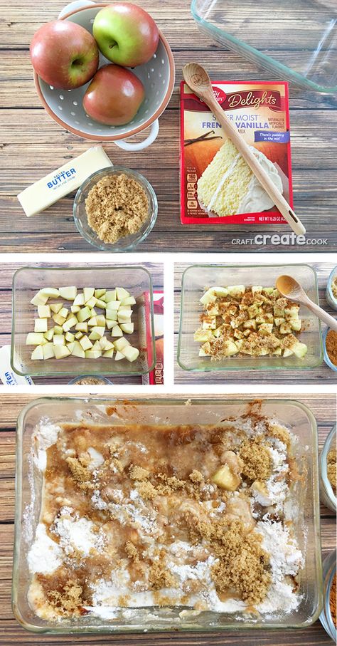 Easy Apple Dump Cake Fresh Apples, Carmel Apple Dump Cake With Fresh Apples, Apple Brown Betty Dump Cake, Fresh Apple Dump Cake Recipes, Apple Cinnamon Dump Cake Recipes, Apple Desserts Easy Quick Dump Cakes, Caramel Apple Dump Cake With Fresh Apples, Yellow Cake Mix Apple Crisp, Cake Box Apple Crisp