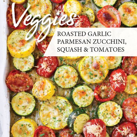 Roasted Garlic-Parmesan Zucchini, Squash and Tomatoes Squash And Zucchini Recipes Oven, Oven Roasted Squash, Roasted Zucchini And Squash, Campari Tomatoes, Oven Roasted Zucchini, Parmesan Crusted Zucchini, Carb Sides, Zucchini Tomato, Roast Zucchini