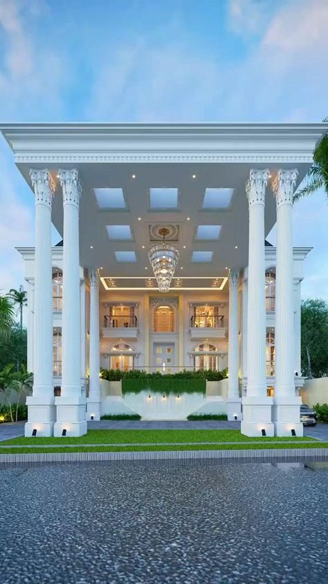 Banquet Hall Design Exterior, 3 Story Mansion, Banquet Hall Design, Emporio Architect, Luxury Exterior, Bungalow Style House Plans, 3d Floor Plan, Classic House Exterior, House Plans Mansion