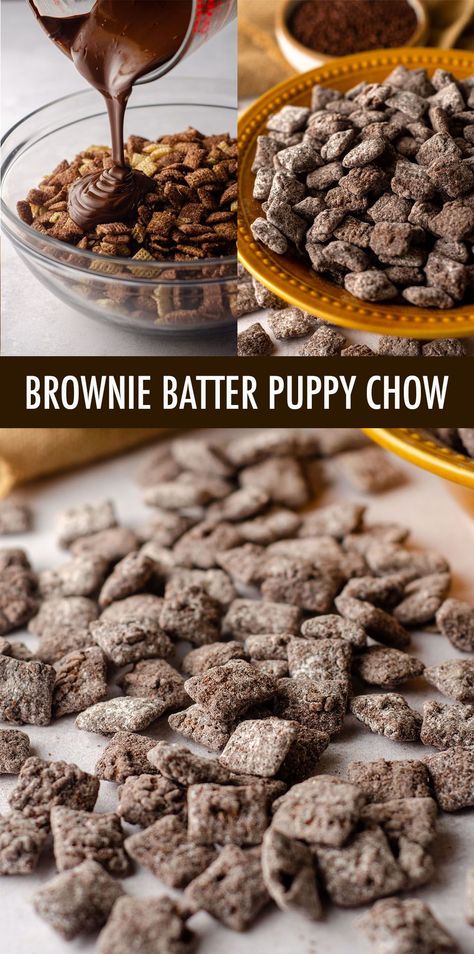 Brownie Batter Muddy Buddies, Brownie Batter Puppy Chow, Butterfinger Puppy Chow, Easy Party Snacks Finger Foods, Weekly Snacks, Baseball Treats, Chocolate Chex, Puppy Chow Recipes, Snack Mixes