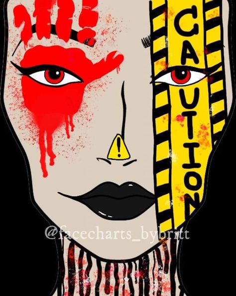 Tape Makeup, Holloween Makeup, Funky Makeup, Caution Tape, Face Charts, Creepy Halloween Makeup, Cute Halloween Makeup, Halloween Makeup Diy, Makeup Face Charts