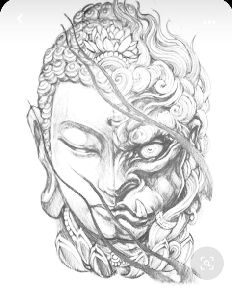 Angry Buddha Tattoo, Japanese Buddha Tattoo Design, Japanese Chest Tattoo, Buddha Sketch, Kneecap Tattoo, Buddhism Tattoo, Beautiful Spine Tattoos, Side Hand Tattoos, Spine Tattoo Ideas