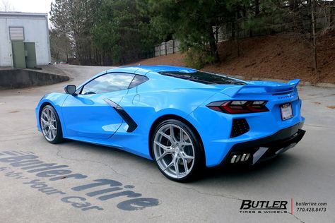 Chevrolet Corvette with 21in Vossen HF-5 Wheels exclusively from Butler Tires and Wheels in Atlanta, GA - Image Number 12160 Corvette Wheels, C8 Corvette, Corvette C8, Michelin Tires, Tyre Brands, Blue Car, Chevy Corvette, 5th Wheels, Dream Car