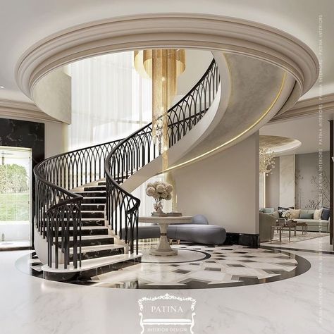 Villa Stairs Design, Patina Interior Design, Neoclassical Interior Design Luxury, Contemporary Entrance, Neoclassical Interior Design, Luxury Stairs, درج السلم, Staircase Interior Design, Luxury Staircase