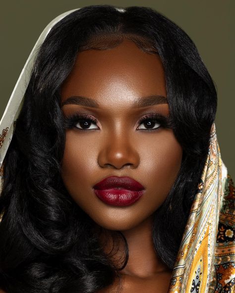 Editiorial Portrait headshot. Dark skin with red lipstick. Lipstick For Men, Mob Wife Makeup, Dark Red Lipstick, Dark Skin Models, Lipstick Dark Red, Lipstick For Dark Skin, Low Porosity Hair Products, Brown Skin Makeup, Red Makeup