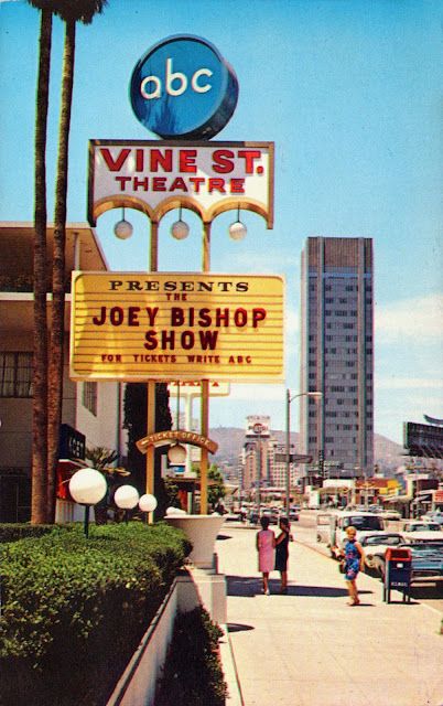 #CaliHistory ABC Vine Street Theater c.1966. Brostoff Dentistry for Children and Young Adults | #Orange | #CA | www.pediatricdentistorangeca.com Street Theatre, Joey Bishop, Golden Days, Vintage Los Angeles, Vintage California, Old Signs, California Love, City Of Angels, California Dreamin'