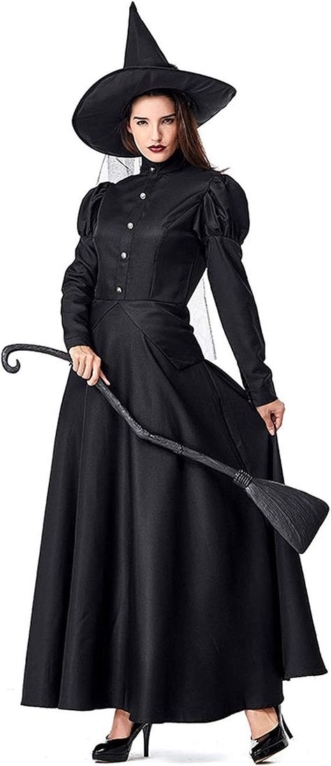 Black Witch Costume, Wicked Witch Costume, Halloween Witch Costume, Witch Costumes, Leg Of Mutton Sleeve, Witch Dress, Witch Halloween Costume, Black Witch, Witch Costume