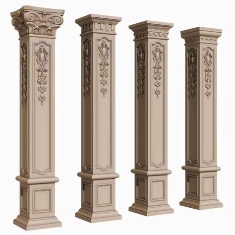 Ballroom Reference, Gothic Pillar, Square Pillar Design, Pillars Design, Bookplate Design, Background References, Wall Insert, Concrete Casting, Greek Columns