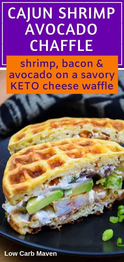 Avocado Chaffle, Egg And Cheese Waffles, Cheese Dress, Chaffle Sandwich, 131 Method, Chaffles Keto, Scallion Cream Cheese, Chaffles Recipe, Shrimp And Avocado