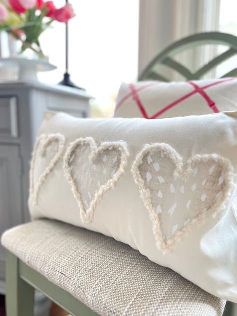 Diy Valentine Pillows, Valentines Day Pillows Diy, How To Sew An Envelope Pillow Cover, Valentine Pillows Covers Diy, Valentines Pillows Diy, Chenille Pillows Diy, Valentine Pillows Ideas, Heart Pillow Diy, Valentine’s Day Sewing Ideas