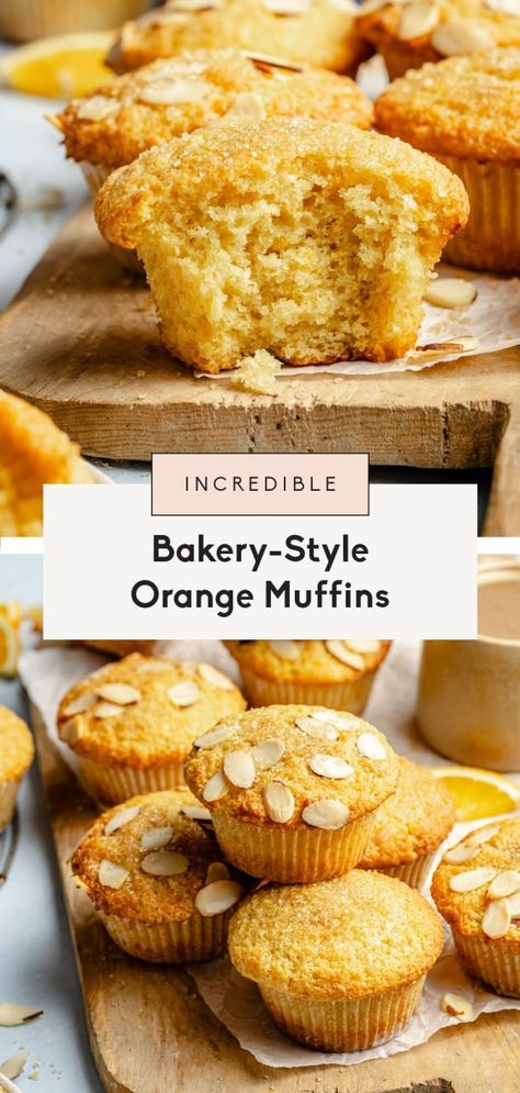 Outrageously good bakery-style orange muffins made with fresh orange juice and orange zest. These wonderful, moist orange muffins are perfectly sweet with a little coarse sugar baked on top. A delicious way to use up fresh citrus! Orange Muffin Recipe, Cranberry Orange Muffins, Fresh Orange Juice, Orange Muffins, Ambitious Kitchen, Dairy Free Yogurt, Freshly Squeezed Orange Juice, Baking Muffins, Dinner Side Dishes