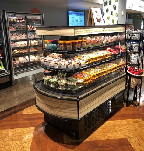 Hillphoenix Refrigerated Island: Hillphoenix HVI-4-406R and HVI-4-408R Multi-Deck, Self-Service, Refrigerated Island Display. Designed for grab-n-go bakery, deli, produce, beverage and dairy applications. Available with three rows of airflow shelving with remote refrigeration. Fridge Display, Island Display, Display Fridge, Retail Display Cases, Food Counter, Grocery Store Design, Cafe Ideas, Island Food, Display Cases