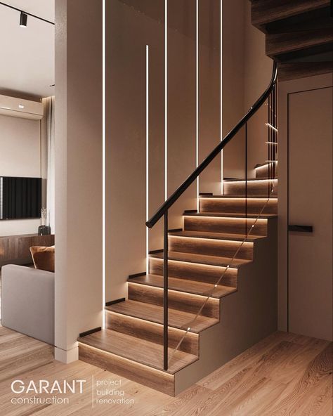 Suspended Stairs, Stairs Wall Design, درابزين السلم, Staircase Lighting Ideas, Stairs Lighting, درج السلم, Staircase Interior Design, Staircase Design Modern, Stairs Design Interior