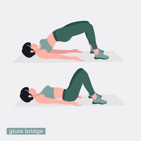 Vector glute bridge exercise woman worko... | Premium Vector #Freepik #vector #fitness-equipment #fitness #gym-illustration #trainer Sec Plank, Dumbbell Chest Press, Treadmill Interval, Bridge Exercise, Abdominal Stretches, Tuesday Workout, Exercise Images, Woman Workout, Bridge Workout