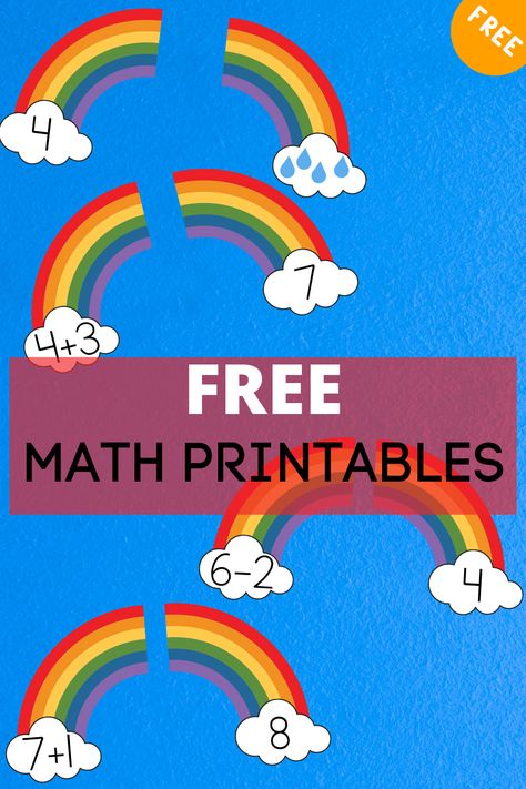 Rainbow math matching printables for toddlers, preschool and kindergarten. Addition Task Cards, Free Kindergarten Printables, Free Math Printables, Preschool Activities Printable, Addition Kindergarten, Rainbow Activities, Preschool Math Worksheets, Early Math, Math Printables