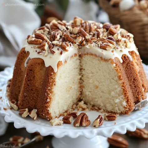 Pecan Cream Cheese Pound Cake, Cookie Butter Pound Cake Recipes, Mini Pound Cake Recipes, Kentucky Pound Cake, Pecan Sour Cream Pound Cake Recipe, Cream Cheese Pecan Pie, Butter Pecan Frosting, Butter Pecan Pound Cake Recipe, Butter Pecan Pound Cake