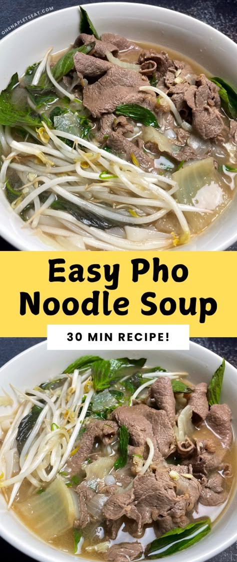 This Easy Pho Recipe is perfect for when you are craving a hot comforting bowl of noodles soup but don't have a lot of time to make it! Pork Pho Recipe, Best Pho Recipe, Pho Soup Recipe Easy, Pho Recipe Easy, Recipes For Noodles, Pho Noodle Soup Recipe, Easy Pho, Chicken Soup Slow Cooker, Pho Soup Recipe